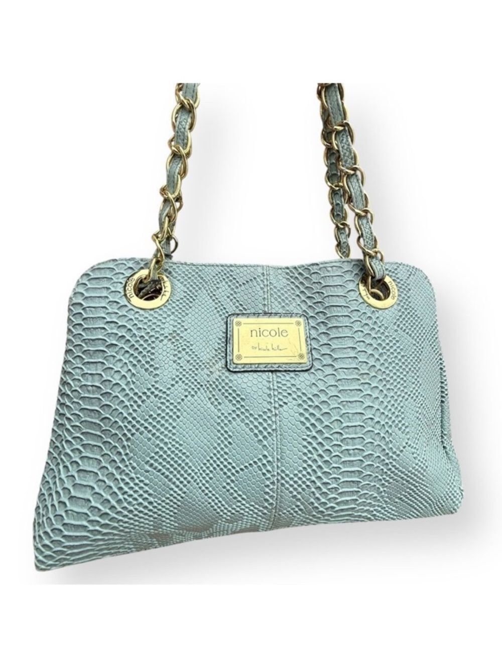 Nicole Miller Shoulder Bag Faux Snakeskin Animal Print Large Gold Chain Purse